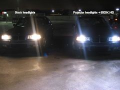 BMW E36 M3s stock halogen vs. 6000K HIDs with ellipsoid projectors